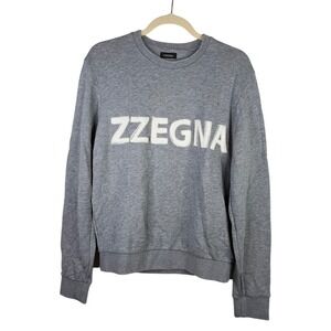 Z Zegna Mens Cotton Felpa Crew Neck Sweatshirt Gray Streetwear Minimalist Small